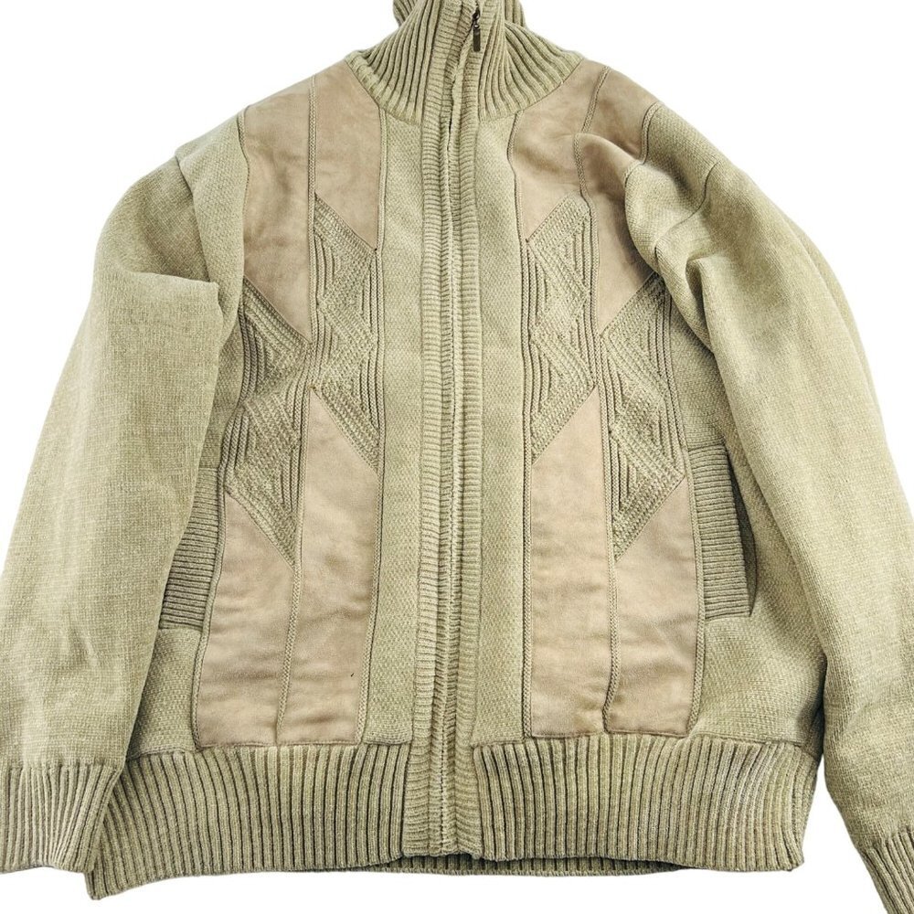 Visitor‎ Men's size XL Vintage Full Zip Faux Suede Bomber Jacket Coat Beige
